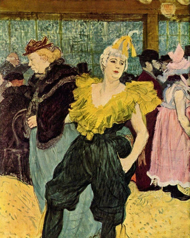 The Clownesse Cha-U-Ka-O in the Moulin Rouge Black Ornate Wood Framed Art Print with Double Matting by Toulouse-Lautrec, Henri de