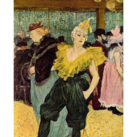 The Clownesse Cha-U-Ka-O in the Moulin Rouge Black Modern Wood Framed Art Print by Toulouse-Lautrec, Henri de
