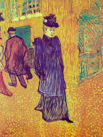 Jane Avril Leaving the Moulin Rouge Black Ornate Wood Framed Art Print with Double Matting by Toulouse-Lautrec, Henri de