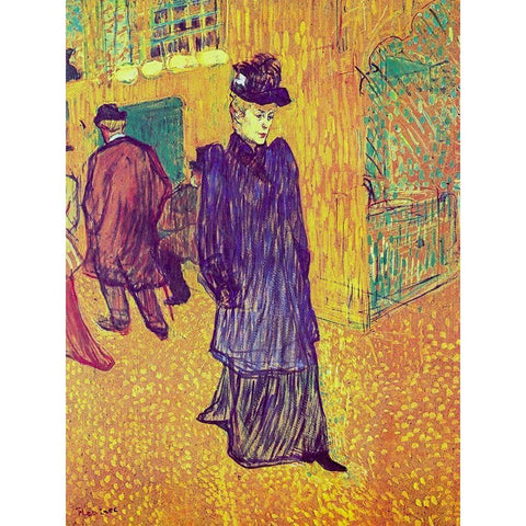 Jane Avril Leaving the Moulin Rouge Black Modern Wood Framed Art Print by Toulouse-Lautrec, Henri de