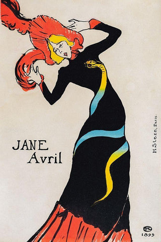 Jane Avril Black Ornate Wood Framed Art Print with Double Matting by Toulouse-Lautrec, Henri de