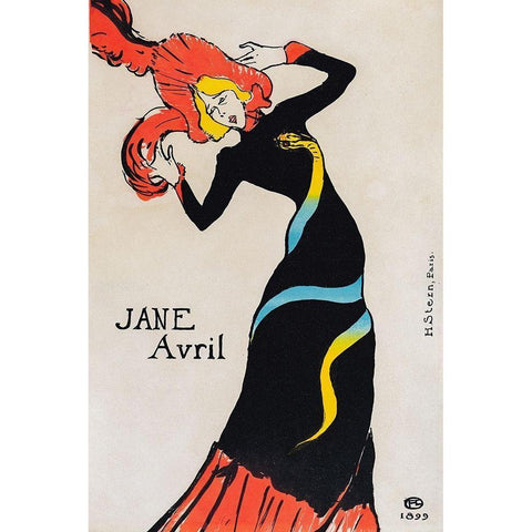Jane Avril Black Modern Wood Framed Art Print with Double Matting by Toulouse-Lautrec, Henri de