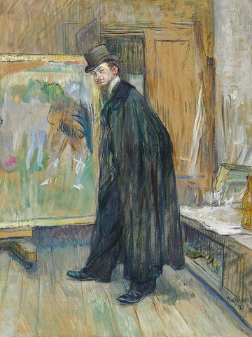 Portrait de Henri Nocq Black Ornate Wood Framed Art Print with Double Matting by Toulouse-Lautrec, Henri de