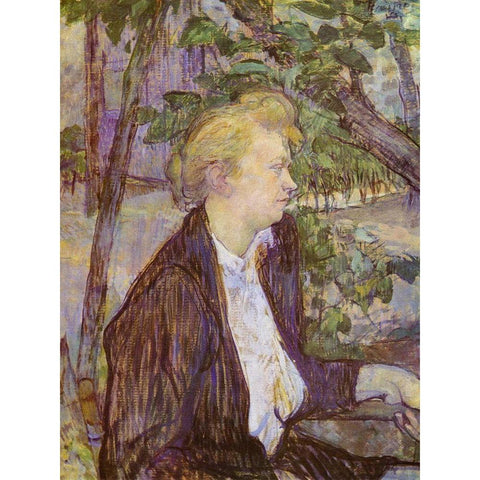 Woman in the Garden White Modern Wood Framed Art Print by Toulouse-Lautrec, Henri de