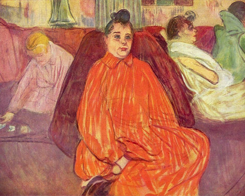 At the Salon, the Divan White Modern Wood Framed Art Print with Double Matting by Toulouse-Lautrec, Henri de