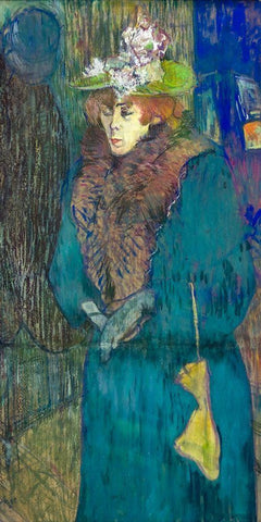 Jane Avril enters the Moulin Rouge Black Ornate Wood Framed Art Print with Double Matting by Toulouse-Lautrec, Henri de