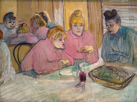 The Ladies in the Dining Room Black Ornate Wood Framed Art Print with Double Matting by Toulouse-Lautrec, Henri de