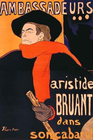 Ambassadeurs Aristide Bruant Black Ornate Wood Framed Art Print with Double Matting by Toulouse-Lautrec, Henri de