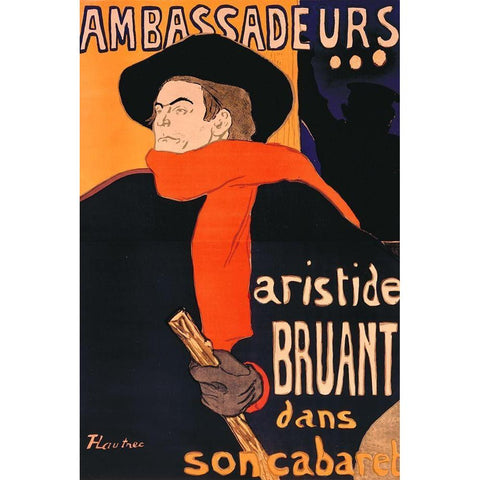 Ambassadeurs Aristide Bruant Black Modern Wood Framed Art Print with Double Matting by Toulouse-Lautrec, Henri de