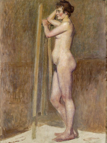 Nude in the studio White Modern Wood Framed Art Print with Double Matting by Toulouse-Lautrec, Henri de