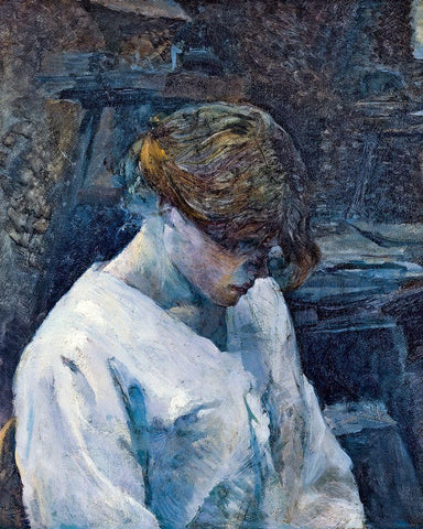 La Rousse in a White Blouse White Modern Wood Framed Art Print with Double Matting by Toulouse-Lautrec, Henri de