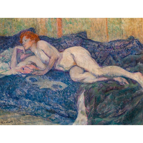 Nude Lying on a Couch White Modern Wood Framed Art Print by Toulouse-Lautrec, Henri de