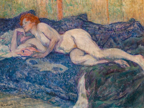 Nude Lying on a Couch Black Ornate Wood Framed Art Print with Double Matting by Toulouse-Lautrec, Henri de