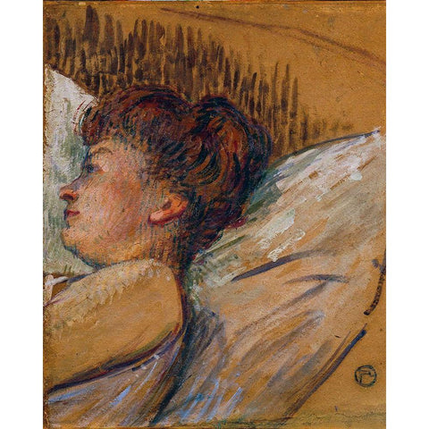 Woman in Bed Gold Ornate Wood Framed Art Print with Double Matting by Toulouse-Lautrec, Henri de