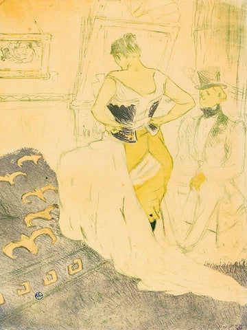 Woman in Corset Black Ornate Wood Framed Art Print with Double Matting by Toulouse-Lautrec, Henri de