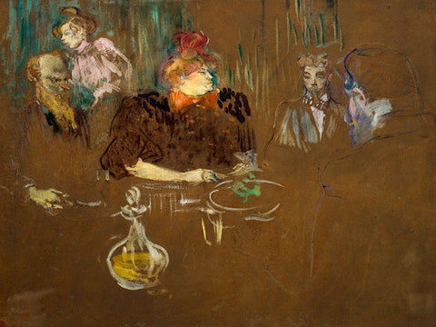 At the Table of Monsieur and Madame Natanson White Modern Wood Framed Art Print with Double Matting by Toulouse-Lautrec, Henri de