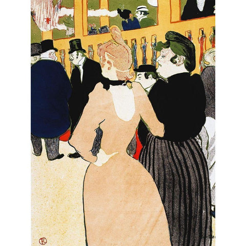 Au Moulin Rouge, la Goulue et sa soeur Black Modern Wood Framed Art Print with Double Matting by Toulouse-Lautrec, Henri de