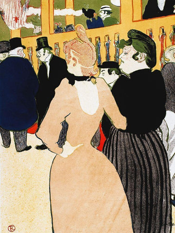 Au Moulin Rouge, la Goulue et sa soeur White Modern Wood Framed Art Print with Double Matting by Toulouse-Lautrec, Henri de