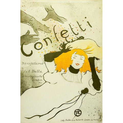 Confetti, 1927 White Modern Wood Framed Art Print by Toulouse-Lautrec, Henri de