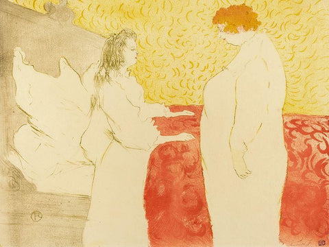 Woman in Bed, ProfileÂ  White Modern Wood Framed Art Print with Double Matting by Toulouse-Lautrec, Henri de