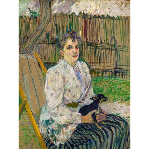 Lady with a Dog White Modern Wood Framed Art Print by Toulouse-Lautrec, Henri de