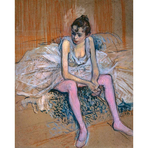 Danseuse assise aux Bas de roses Gold Ornate Wood Framed Art Print with Double Matting by Toulouse-Lautrec, Henri de