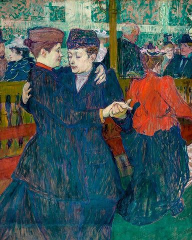 At the Moulin-Rouges, Two Women Walzing Black Ornate Wood Framed Art Print with Double Matting by Toulouse-Lautrec, Henri de