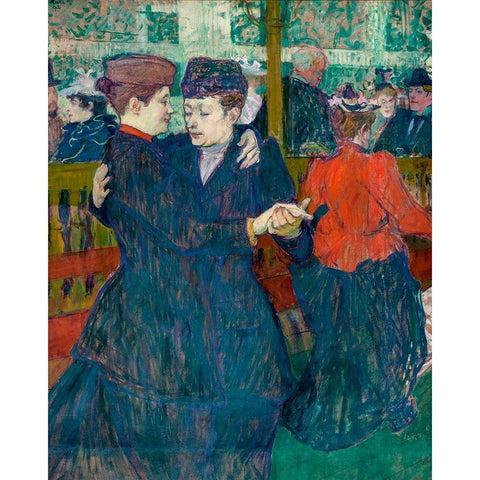 At the Moulin-Rouges, Two Women Walzing White Modern Wood Framed Art Print by Toulouse-Lautrec, Henri de