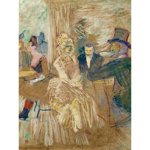 The Masked Ball at Elysee Montmartre White Modern Wood Framed Art Print by Toulouse-Lautrec, Henri de