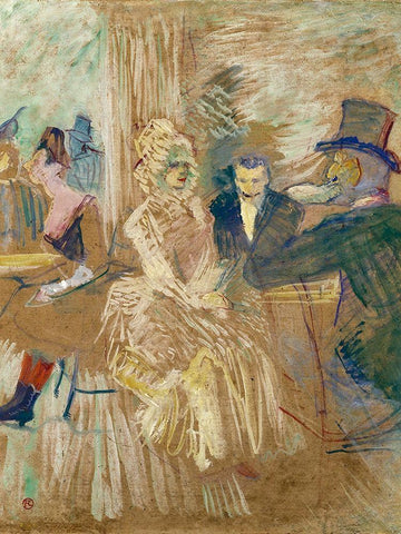 The Masked Ball at Elysee Montmartre White Modern Wood Framed Art Print with Double Matting by Toulouse-Lautrec, Henri de