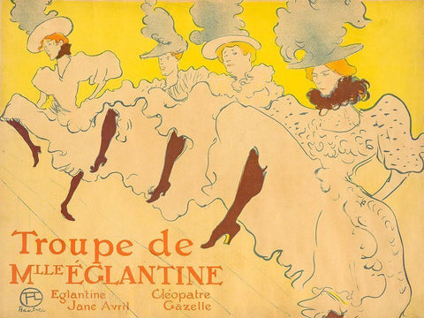 Mademoiselle Eglantineâ€™s Troupe White Modern Wood Framed Art Print with Double Matting by Toulouse-Lautrec, Henri de