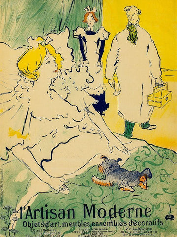 Lâ€™Artisan Moderne Black Ornate Wood Framed Art Print with Double Matting by Toulouse-Lautrec, Henri de