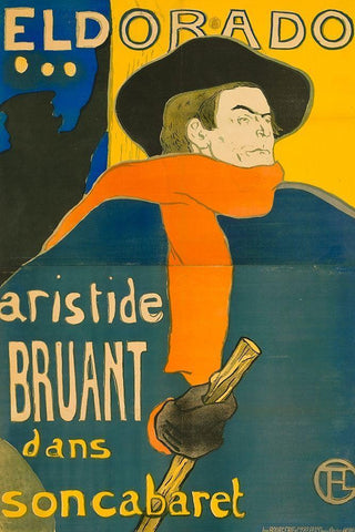 Eldorado Aristide Bruant Black Ornate Wood Framed Art Print with Double Matting by Toulouse-Lautrec, Henri de