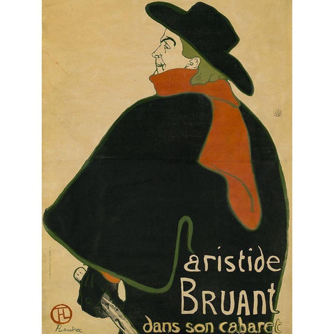 Aristide Bruant, in His Cabaret Black Modern Wood Framed Art Print with Double Matting by Toulouse-Lautrec, Henri de