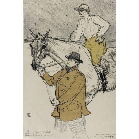 The Jockey Going to the Post Gold Ornate Wood Framed Art Print with Double Matting by Toulouse-Lautrec, Henri de