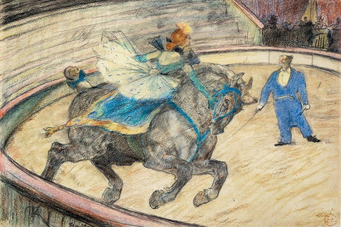 At the Circus Work in the Ring White Modern Wood Framed Art Print with Double Matting by Toulouse-Lautrec, Henri de