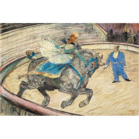 At the Circus Work in the Ring Black Modern Wood Framed Art Print by Toulouse-Lautrec, Henri de