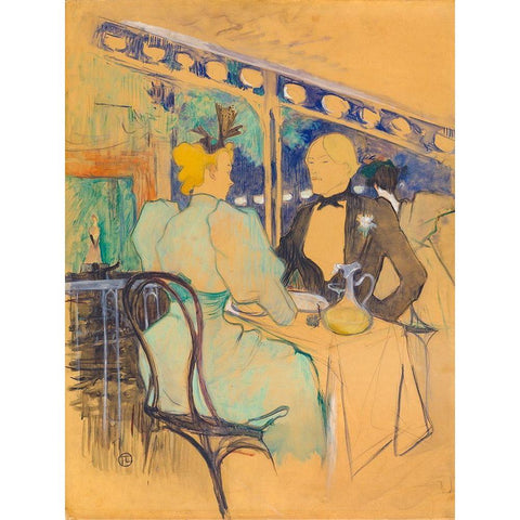 Fashionable People at Les Ambassadeurs Black Modern Wood Framed Art Print by Toulouse-Lautrec, Henri de
