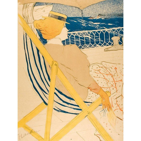 The Passenger in Cabin 54 White Modern Wood Framed Art Print by Toulouse-Lautrec, Henri de