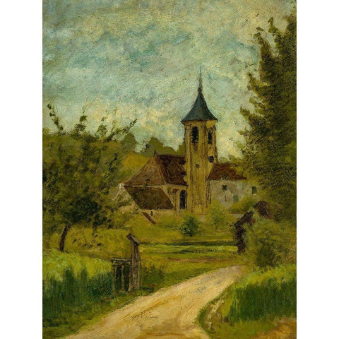 Landscape with Church Gold Ornate Wood Framed Art Print with Double Matting by Toulouse-Lautrec, Henri de