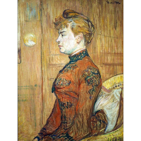 Portrait Study of a Woman Black Modern Wood Framed Art Print with Double Matting by Toulouse-Lautrec, Henri de