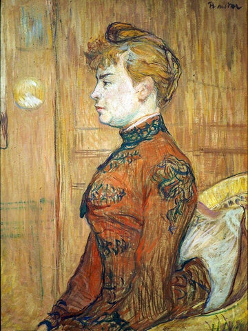 Portrait Study of a Woman Black Ornate Wood Framed Art Print with Double Matting by Toulouse-Lautrec, Henri de