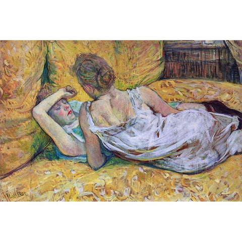 Les Deux Amies Gold Ornate Wood Framed Art Print with Double Matting by Toulouse-Lautrec, Henri de