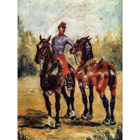 Groom with Two Horses Black Modern Wood Framed Art Print with Double Matting by Toulouse-Lautrec, Henri de