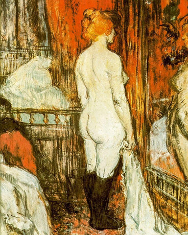 Naked Woman in Front of Her Mirror White Modern Wood Framed Art Print with Double Matting by Toulouse-Lautrec, Henri de