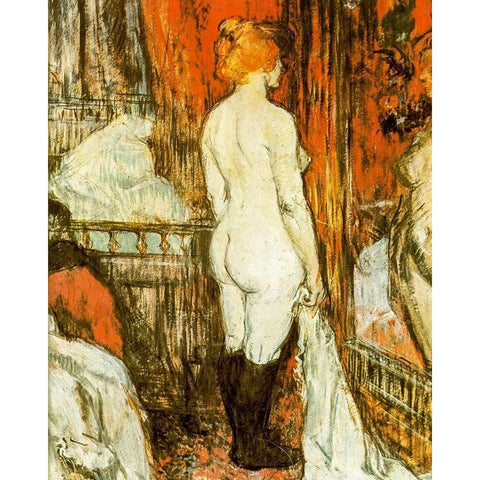 Naked Woman in Front of Her Mirror Black Modern Wood Framed Art Print with Double Matting by Toulouse-Lautrec, Henri de