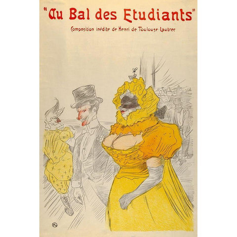 Au Bal des Etudiants White Modern Wood Framed Art Print by Toulouse-Lautrec, Henri de