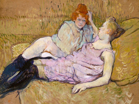 The Sofa White Modern Wood Framed Art Print with Double Matting by Toulouse-Lautrec, Henri de