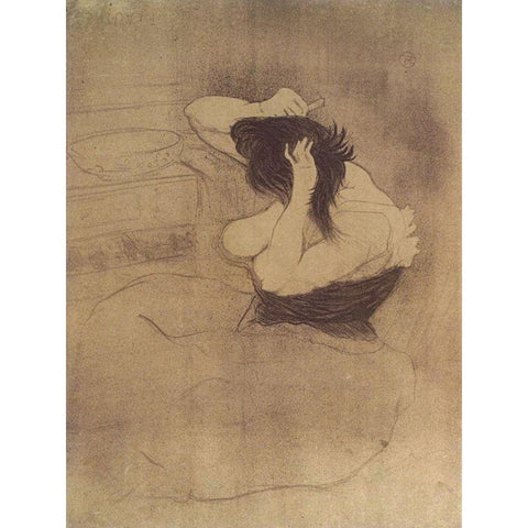 Femme Qui Se Peigne Black Modern Wood Framed Art Print with Double Matting by Toulouse-Lautrec, Henri de