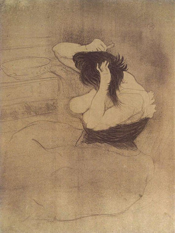 Femme Qui Se Peigne White Modern Wood Framed Art Print with Double Matting by Toulouse-Lautrec, Henri de